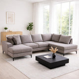 U-Bank Ecksofa Grau Stoff 314x200 cm – Rechts – Porto