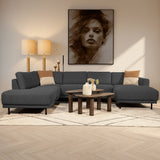 Banken - Moderne U - Bank hoekbank Antraciet Stof - links - 310x197x142 cm - Aniko - Dimehouse