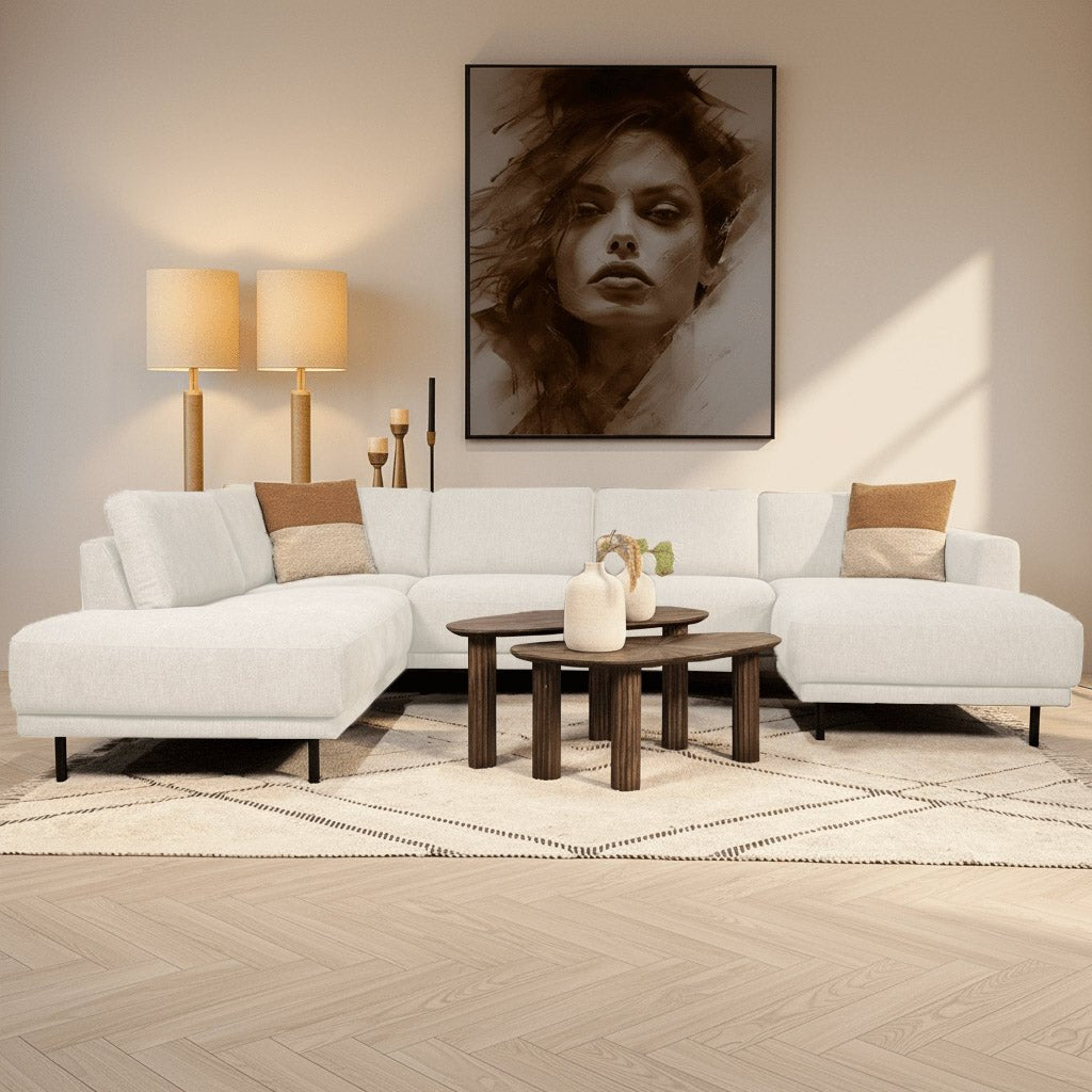 Modernes U-Sofa Ecksofa links beige Stoff Aniko 310x197x78 cm