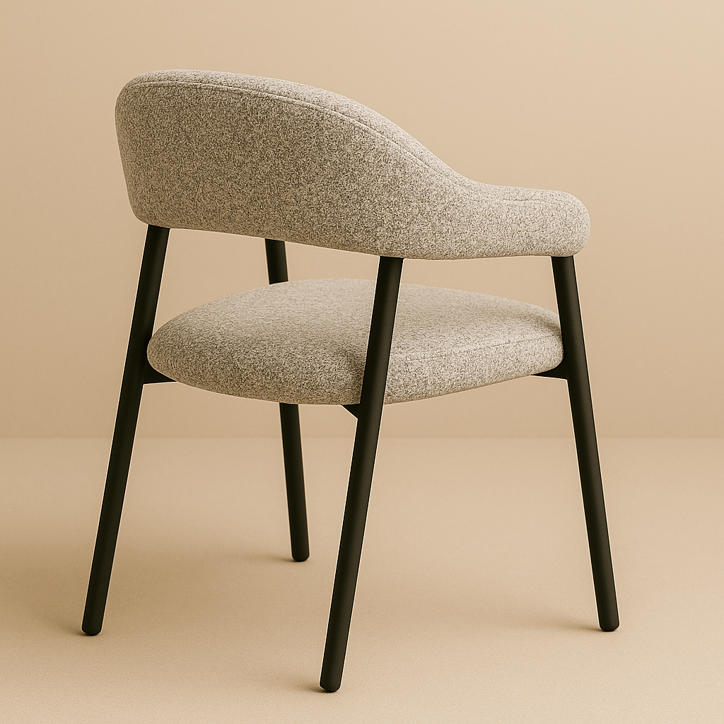 Komplettset: Lea Esstisch Travertin + 4x Lisa Stühle Bouclé Grau 