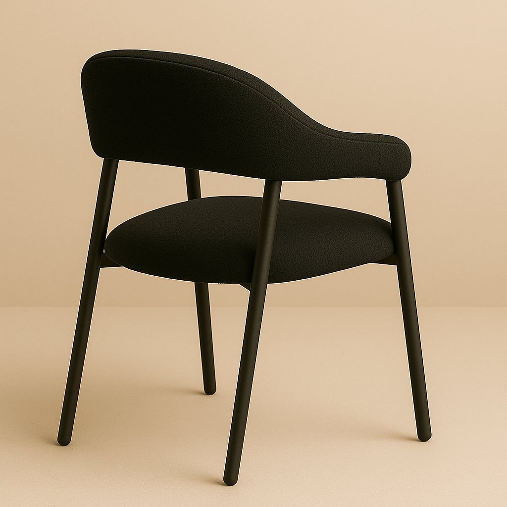 Komplettset: Lea Esstisch Grau Travertin + 4x Lisa Stühle Bouclé Schwarz 