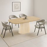 Komplettes Möbelset: Lea Esstisch Sintered Stone Marmorlook Travertin - Eichenrahmen + 4x Lisa Esszimmerstühle Bouclé Grau 