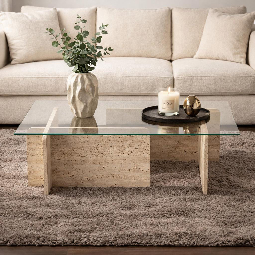 Couchtisch Travertinglas Opal 105x65 cm