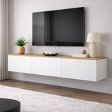 Schwebender TV-Schrank weiß mit Melamin in Eichenoptik – 150 x 30 cm – West