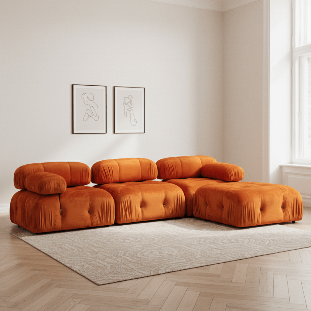 Modulares XXL-Ecksofa Bubble mit Hocker - Samt orange 