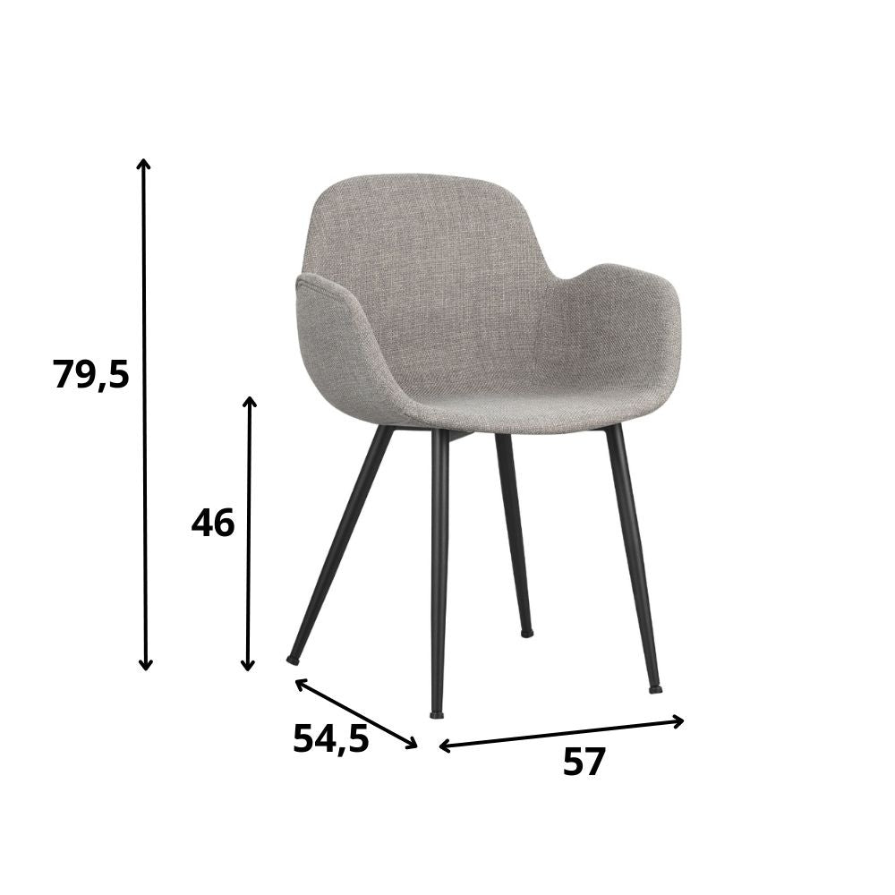 Eetkamerstoel Mick Dimehouse Grijs LxBxH 64x62x59 Stof Witfoto maatindicatie