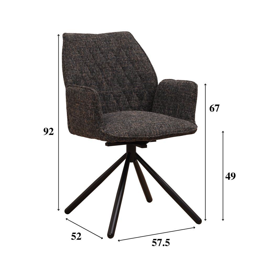 Eetkamerstoel Novan chenille Dimehouse Zwart LxBxH 71x64x56 Stof Witfoto maatindicatie