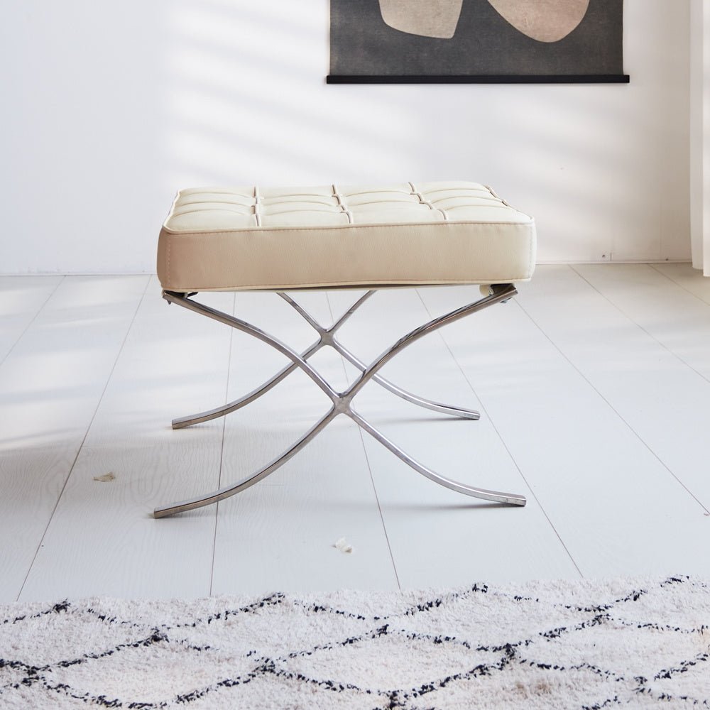 Fußhocker Expo Premium Dimehouse Creme LxBxH 63x62x36 Leder Stimmungsvolle Foto-Seitenansicht