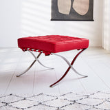 Fußhocker Expo Premium Dimehouse Rot LxBxH 63x62x36 Leder Stimmungsvolles Foto diagonal von vorne