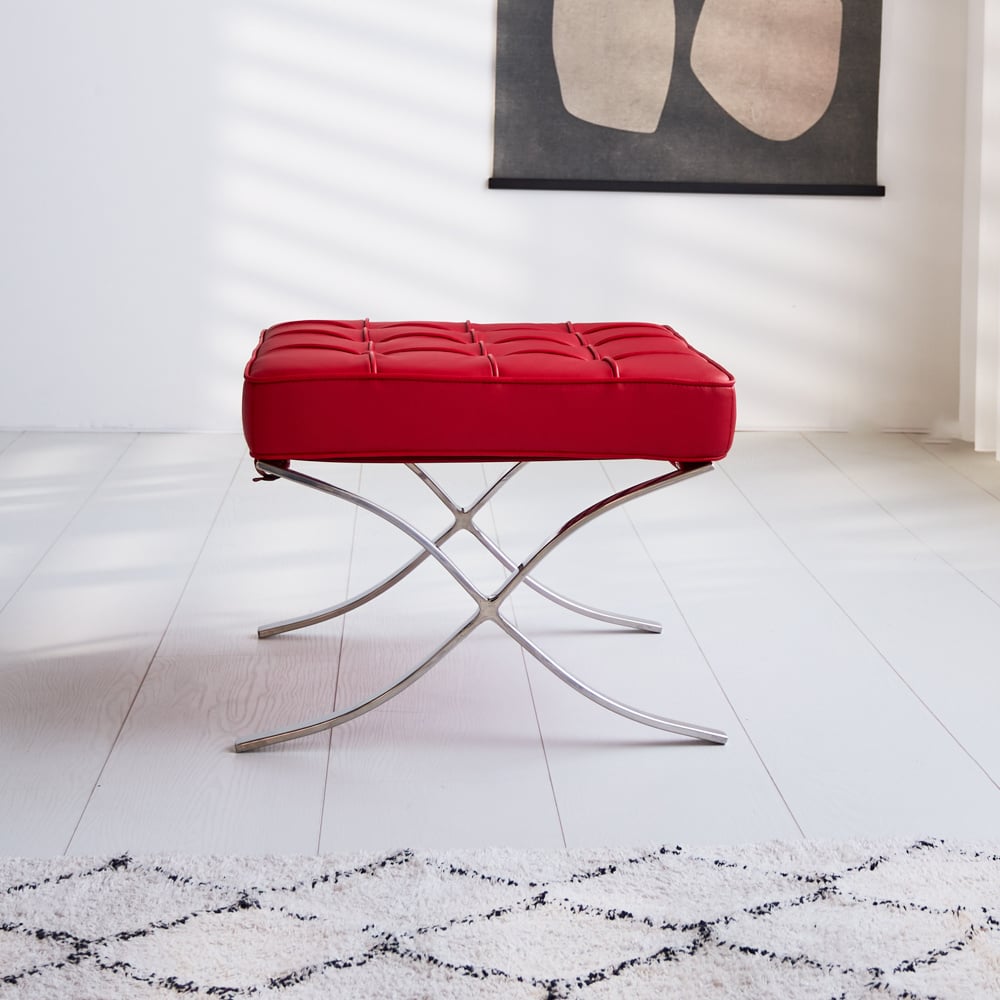 Fußhocker Expo Premium Dimehouse Rot LxBxH 63x62x36 Leder Stimmungsvolle Foto-Seitenansicht