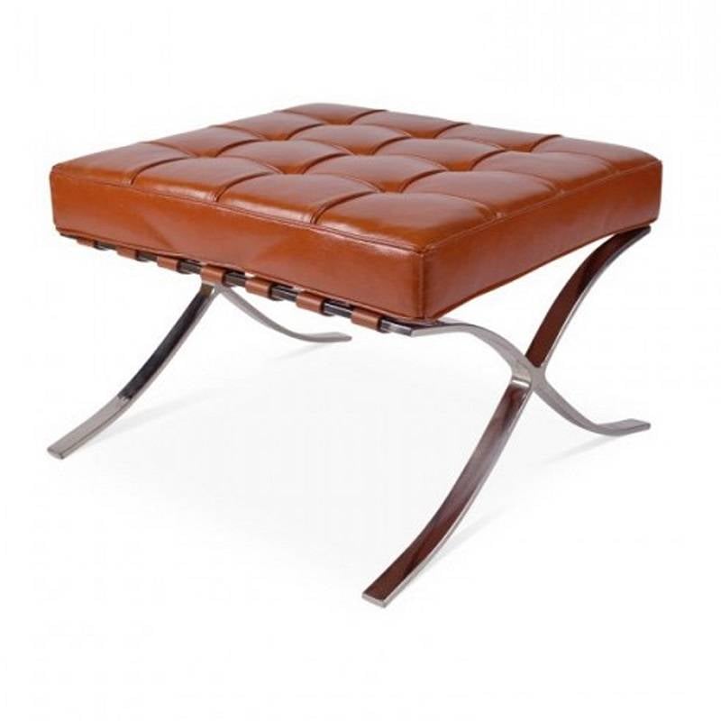Fußhocker Expo Premium Dimehouse Cognac LxBxH 63x62x36 Leder Weiß Foto diagonale Vorderansicht