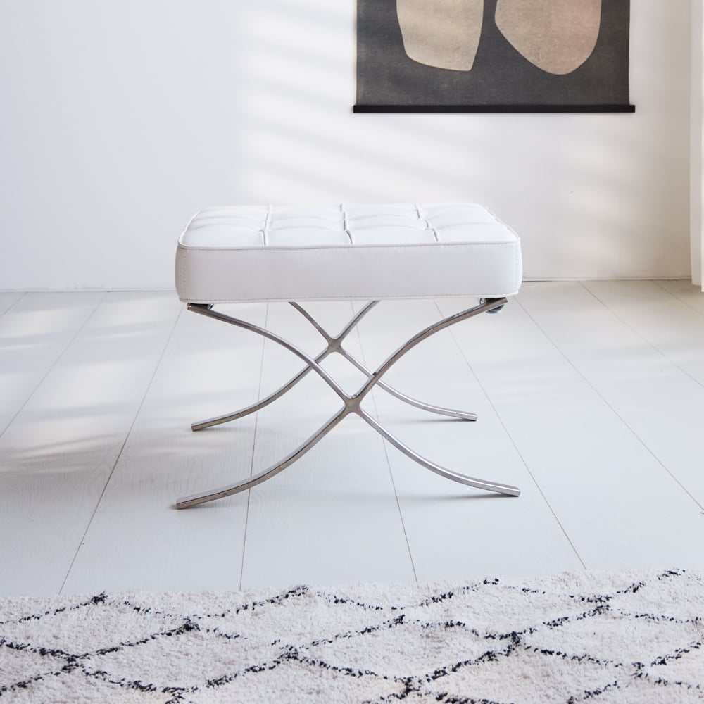 Fußhocker Expo Premium Dimehouse Weiß LxBxH 63x62x36 Leder Stimmungsvolle Foto-Seitenansicht