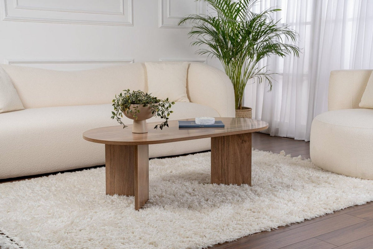 Couchtische-Ovaler Couchtisch Walnuss Melamin - Japandi - 119x60 cm - Sota-Dimehouse