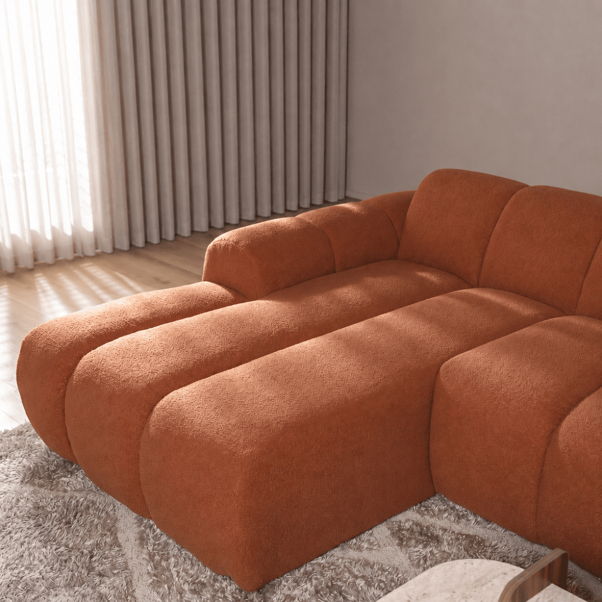Banken-Hoekbank met lounge koper bouclé stof - strepen - links - Brix-Dimehouse