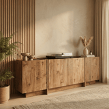 Sideboard Japandi Eichenoptik Melamin Anthrazit Lowen 180x45x80 cm