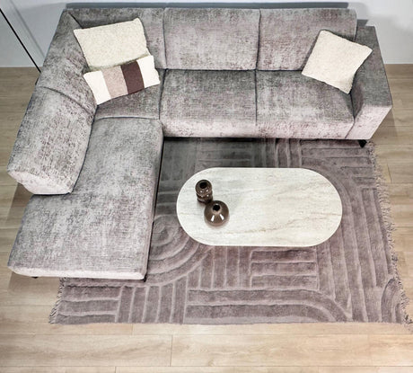 Ecksofa mit Chaiselongue in Taupe Chenille Stoff Manon - links 