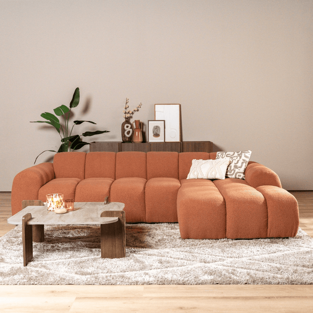Banken-Hoekbank met lounge koper bouclé stof - strepen - rechts - Brix-Dimehouse
