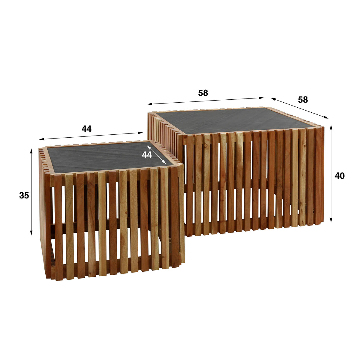 Salontafel Salo DH Interior Leisteen LxBxH 67x67x50 Leisteen Witfoto maatindicatie