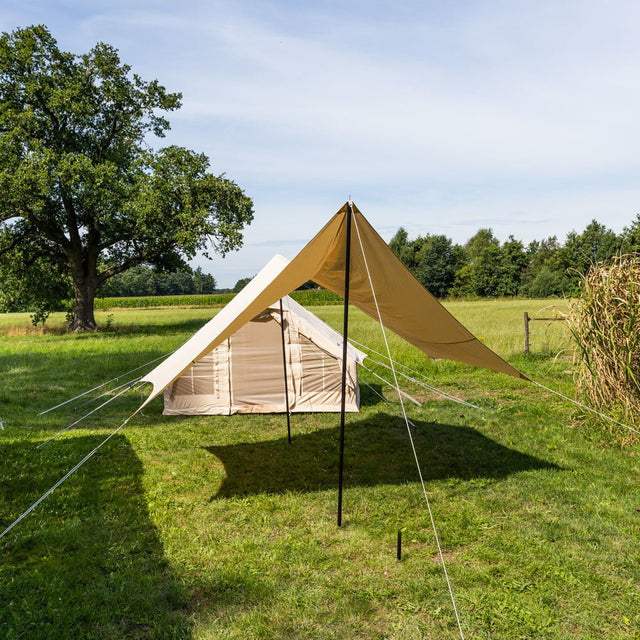 Luifel Tarp katoen beige 420x420x240 cm Dimehouse Beige LxBxH 66x16x14 Katoen Sfeerfoto schuin vooraanzicht