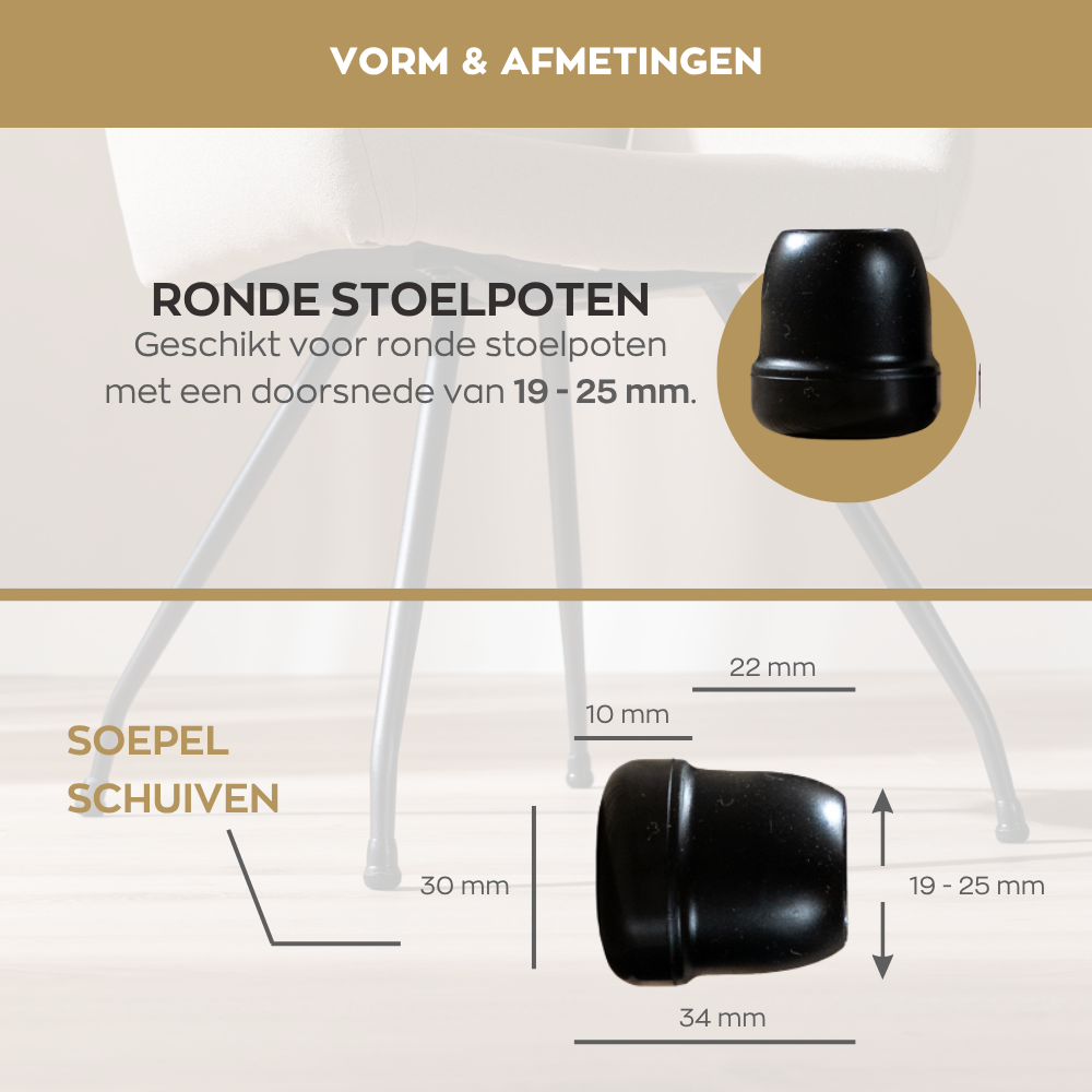 Floor protector - Carpet L - round black 19-25 Zwart