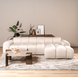 Banken-Hoekbank met lounge beige velvet structuurstof - strepen - rechts - Brix-Dimehouse