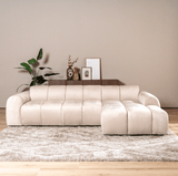 Banken-Hoekbank met lounge beige velvet structuurstof - strepen - rechts - Brix-Dimehouse